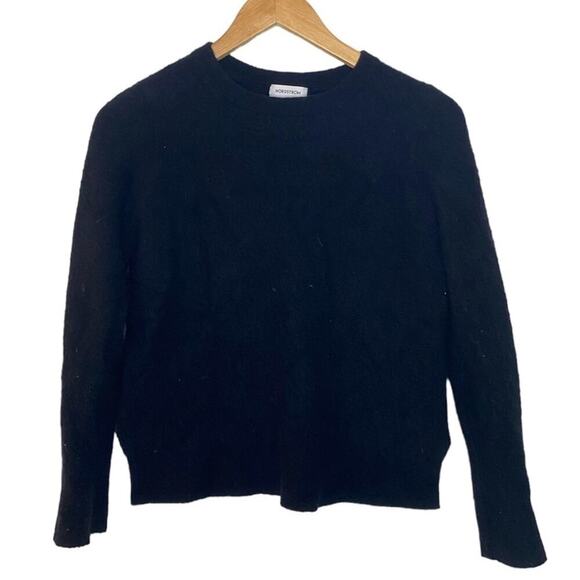 Nordstrom Black Crewneck Cashmere Long Sleeve Fitted Sweater Size Large - Picture 1 of 5